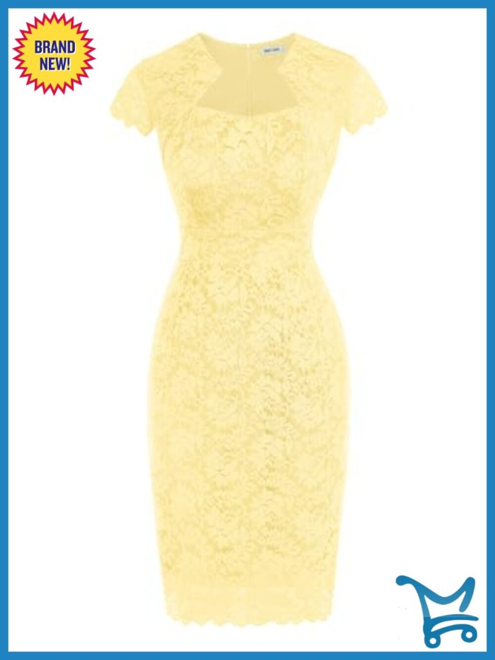 Women's Lace Cocktail Dress Cap Sleeve Square Neck Knee-Length Bodycon